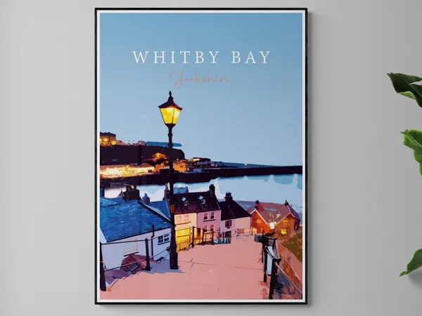 Whitby 199 Steps Travel Poster, Yorkshire Postcard