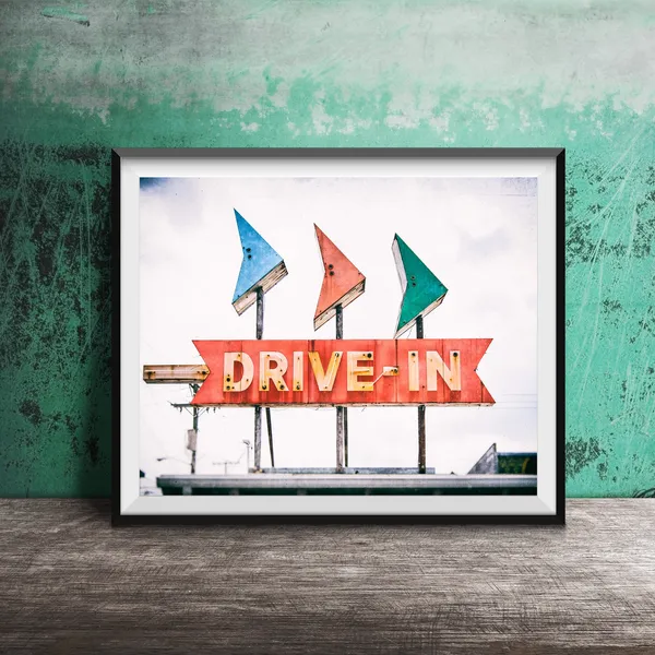 Drive In Vintage Neon Sign, Mid-Century Art Print