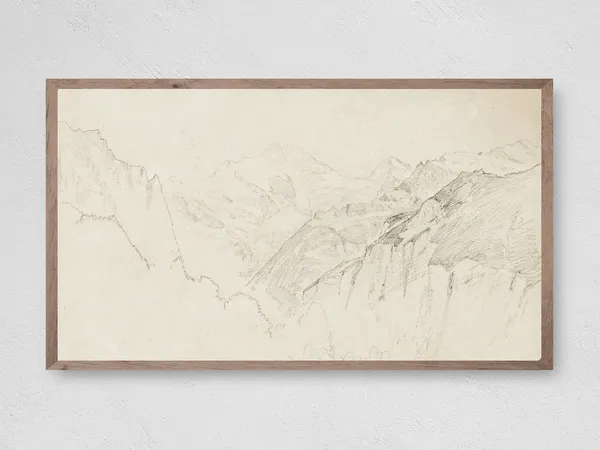Vintage Mountain Sketch Art Print, Nature Landscape