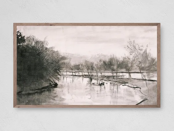 Charcoal Pond Art Print, Nature Landscape