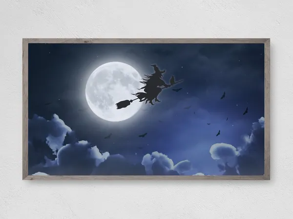 Flying Witch Halloween Art Print, Frame TV Decor