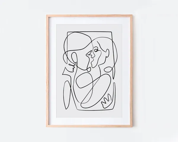 Couple Kissing Continuous Line Art, Minimalist Poster