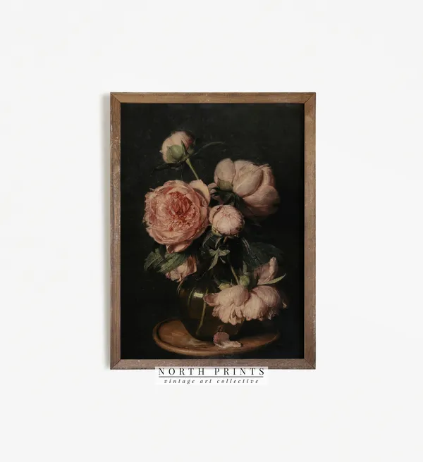 Moody Vintage Flower Print, Dark Floral Still Life