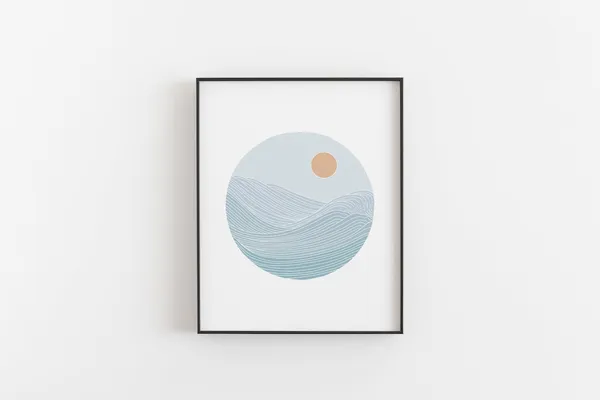 Ocean Sunset Japanese Wave Minimalist Art Print