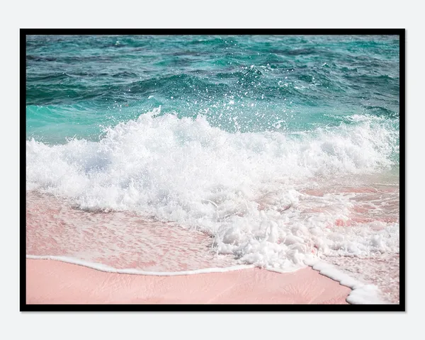 Pink Beach Ocean Waves Art Print, Boho Coastal
