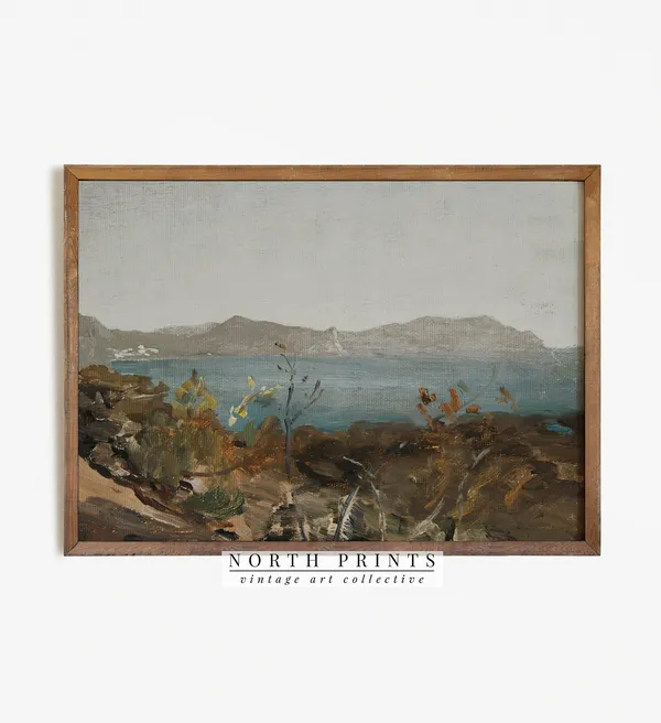 Rustic Lake Vintage Coastal Art Print, Antique Oil Style