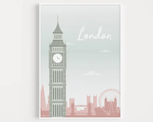 London Blue Travel Poster, Europe Wall Art Print