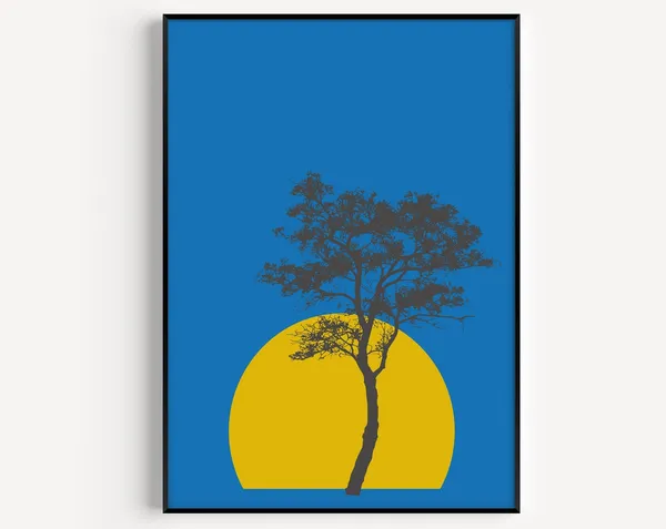 Tree Blue Minimalist Poster, Scandinavian Print