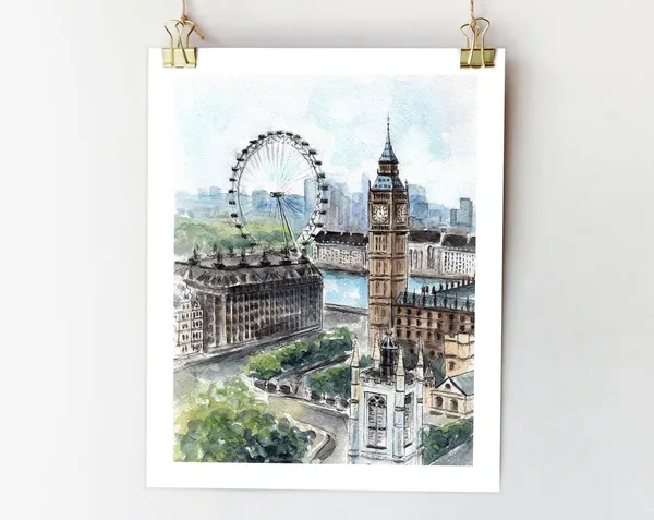 London Watercolor Art Print, Big Ben Sketch