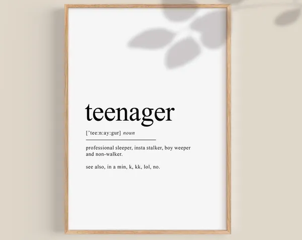 Teenager Definition Dictionary Art Print, Teen Girl Decor