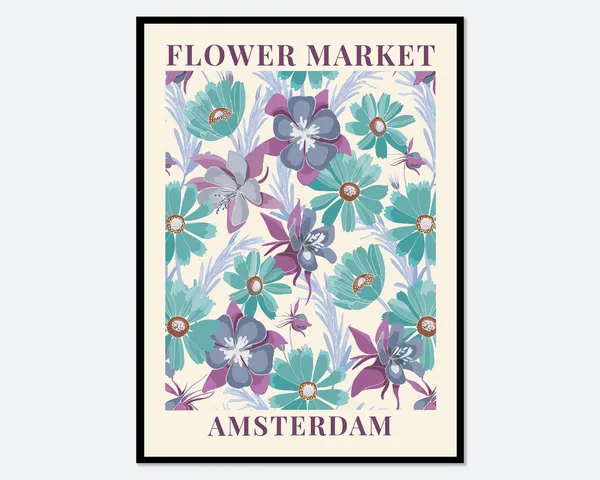 Flower Market Amsterdam, Botanical Art Print