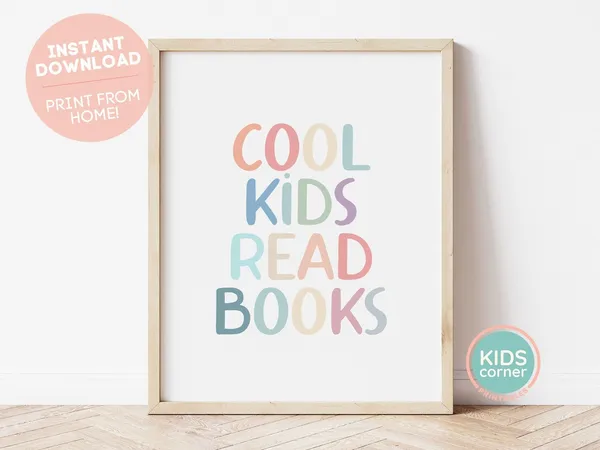 Cool Kids Read Books Quote Sign, Kids Room Decor