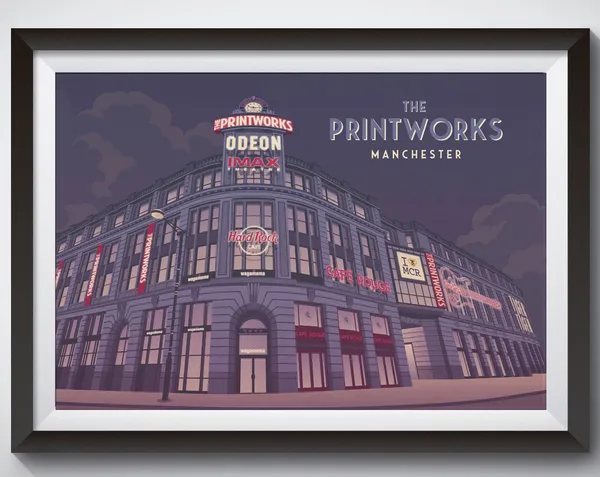Manchester Travel Poster, Odeon Cinema and Hacienda