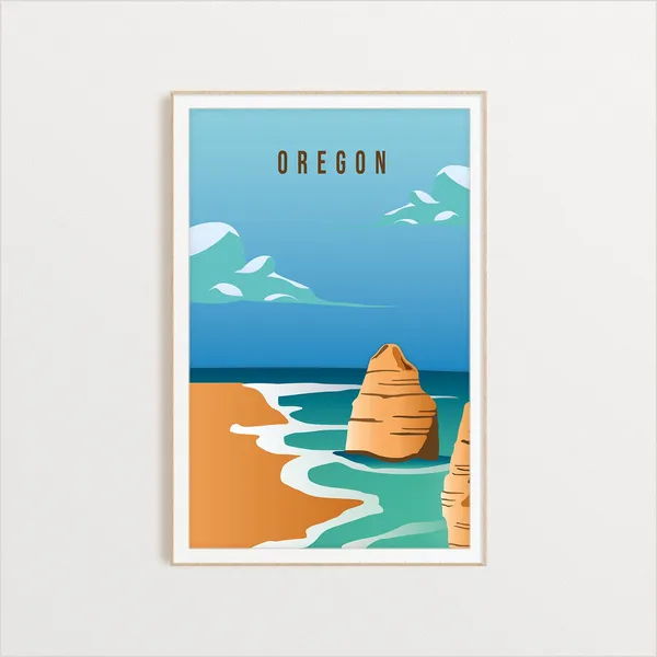 Oregon State Travel Poster, State Art Print