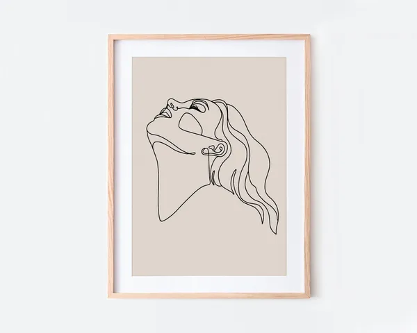 Modern Girl Silhouette Line Art Print, Minimalist Boho