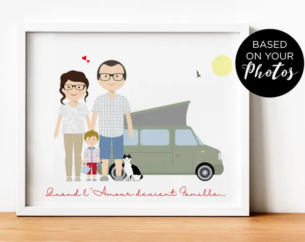 Custom Family Portrait Art Print, Christmas Style