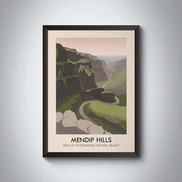 Mendip Hills AONB Vintage Travel Poster, Somerset