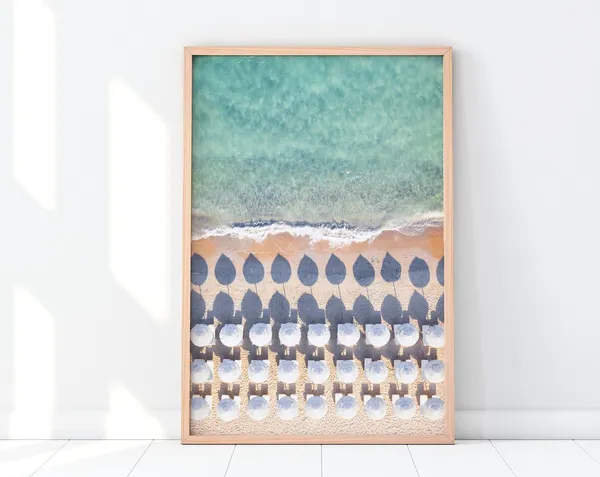 Aerial Beach Print, Turquoise Ocean Coastal Poster