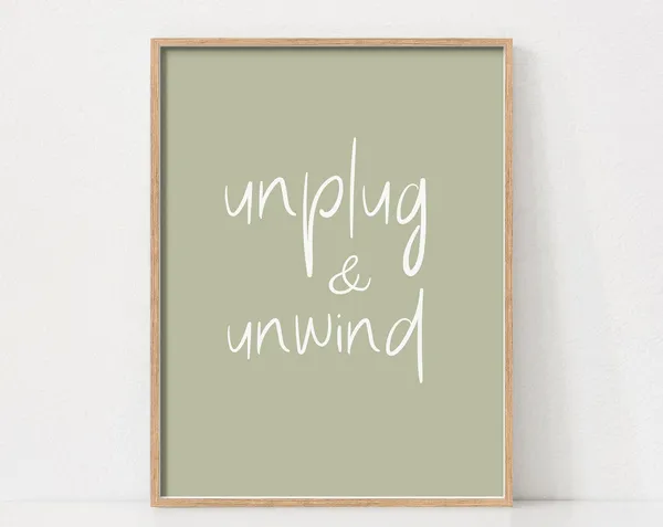 Unplug And Unwind Quote Poster, Coastal Boho Decor