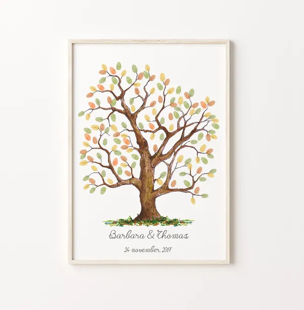 Watercolor Fingerprint Tree Wedding Guest Book Wall Art Print
