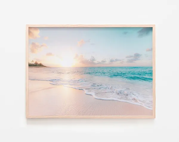 Pastel Beach Sunset, Turquoise Ocean Travel Poster