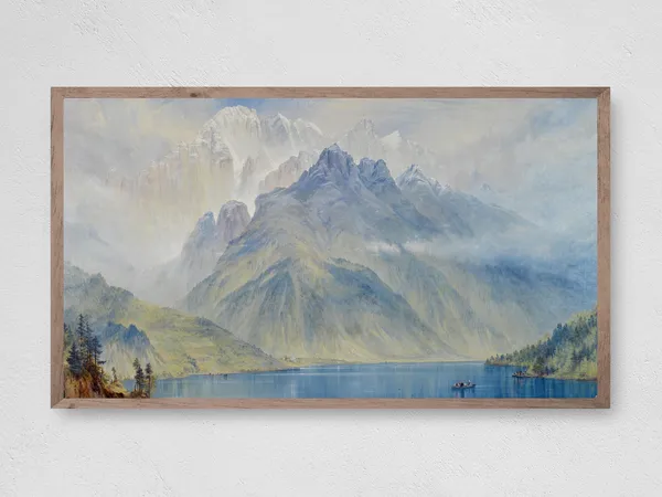 Classic Lakeside Painting Art Print, Lake Scene