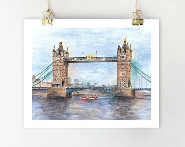 London Tower Bridge Watercolor Travel Poster