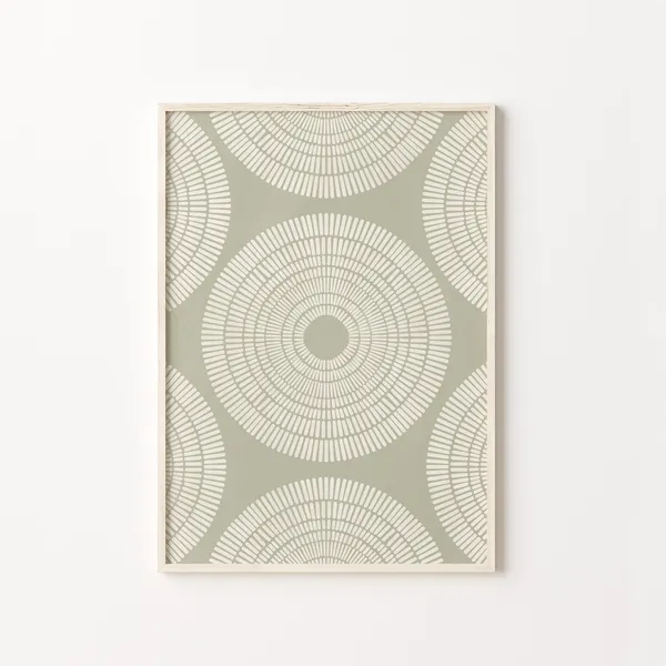 Sage Green Abstract Line Art Print, Minimalist Circles