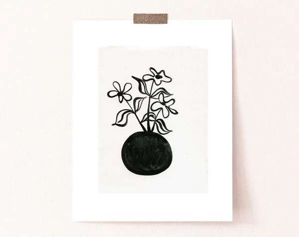 Minimalist Daisy Vase Art Print, Boho Vintage Floral