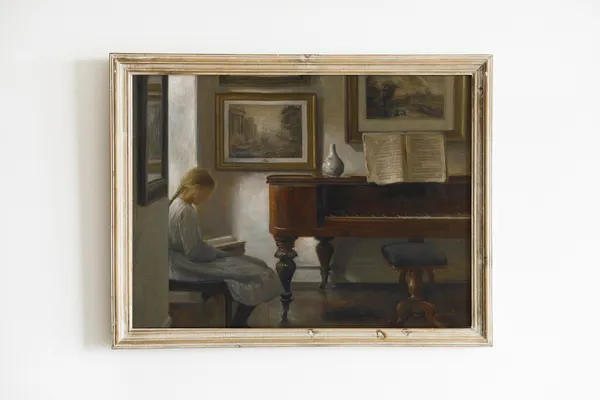 Girl Reading Painting Vintage Music Art Print