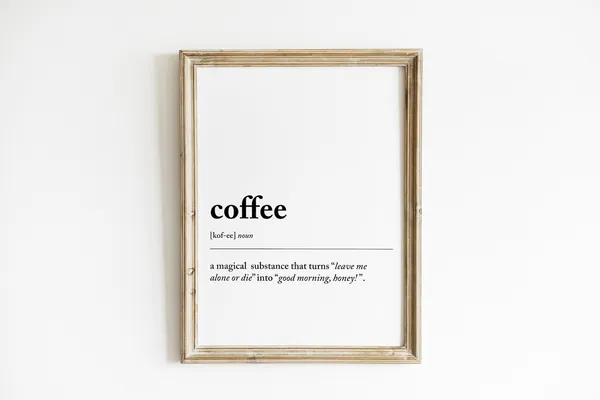 Coffee Definition Art Print, Coffee Bar Decor