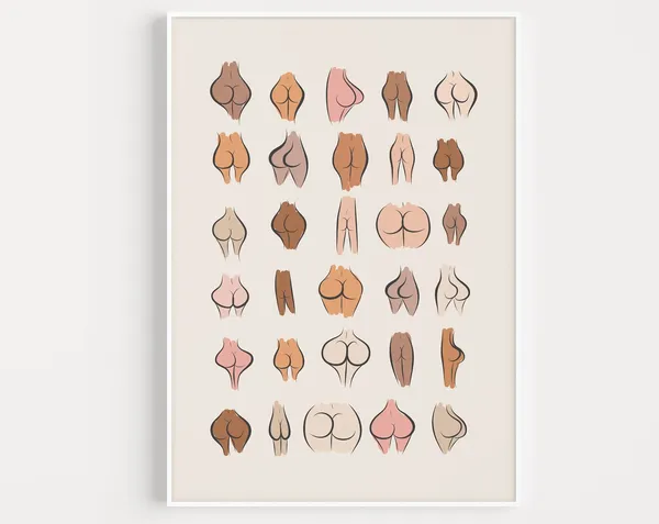 Bum Print Funny Bathroom Wall Art, Body Positivity