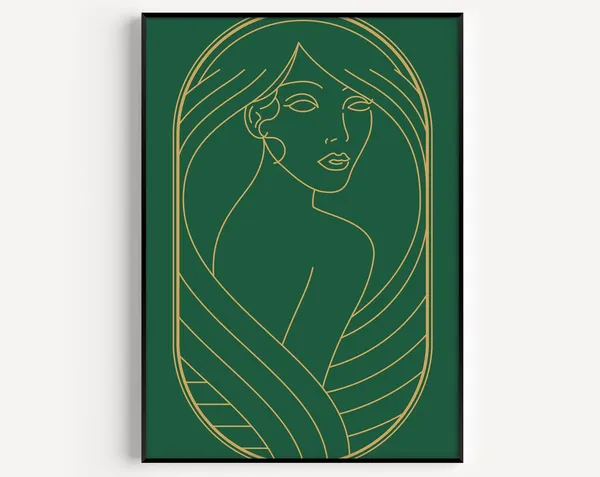 Art Deco Green and Gold Woman Art Print