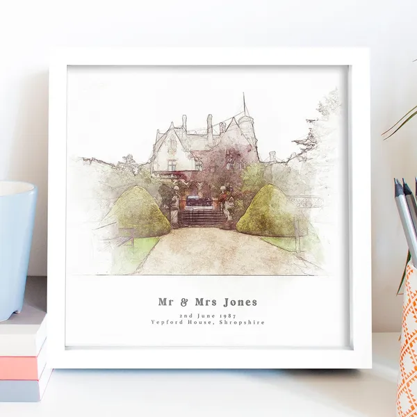 Bespoke Wedding Venue Portrait, Watercolour Sketch