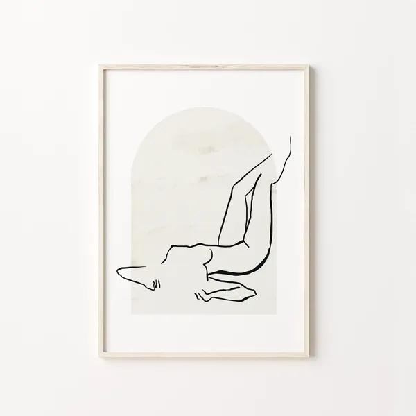 Minimalist Woman Body Line Art, Neutral Art Print