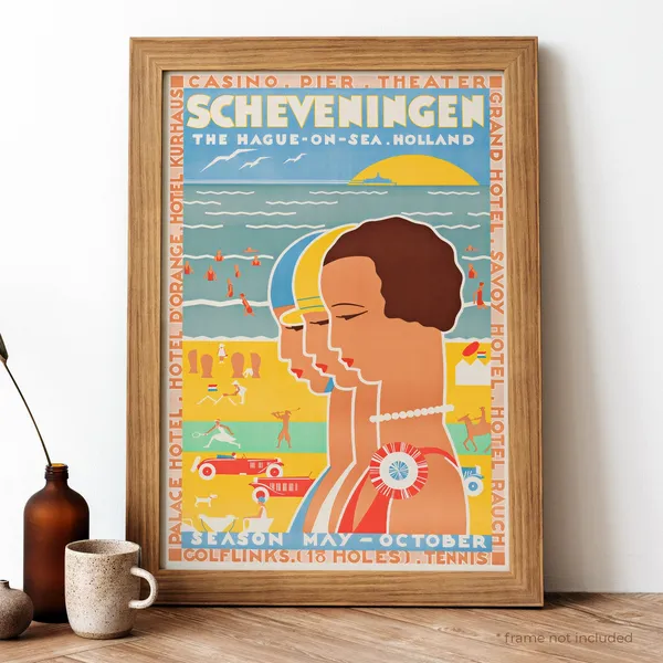 Scheveningen Vintage Travel Poster, Dutch Seaside