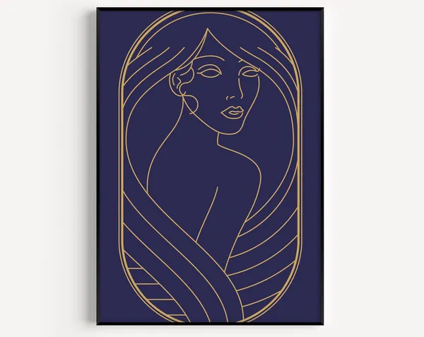 Art Deco Woman Blue Gold Art Print
