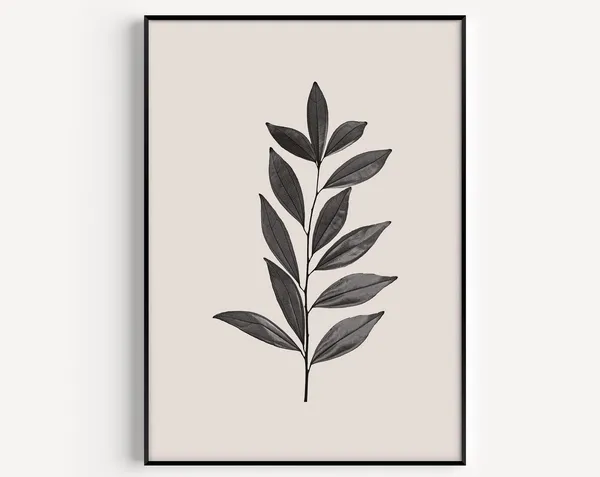 Leaf Botanical Neutral Beige Black Minimalist Art Print