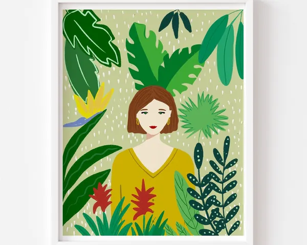 Personalized Plant Lady Portrait Art Print, Christmas
