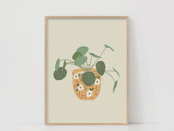 House Plants Pilea Plant Art Print, Boho Botanicals