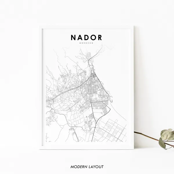 Nador Morocco Map Print, City Street Road Poster