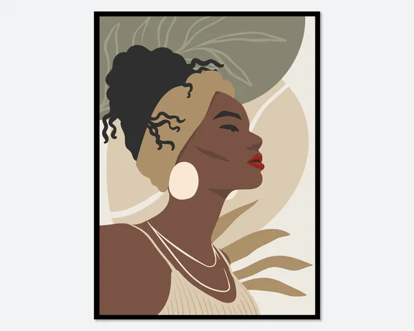 Boho Eclectic Portrait of Woman, Abstract Art Print