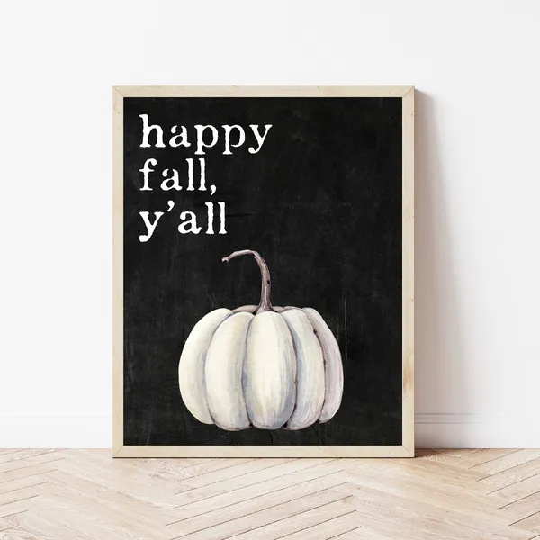 Happy Fall Yall Farmhouse Pumpkin Sign Art Print