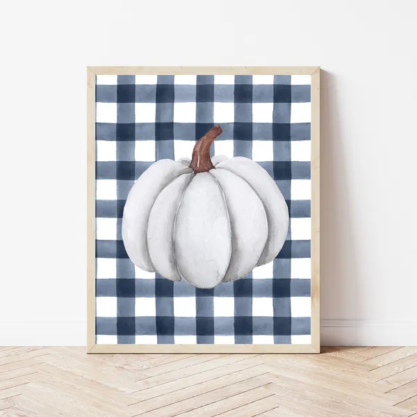 Pumpkin Wall Art, Buffalo Plaid Farmhouse Fall Print