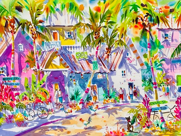 Key West Watercolor Rooster, Duval Street Travel Poster