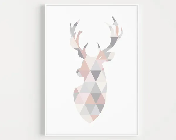 Stag Geometric Pink Grey Nordic Scandinavian Art Print