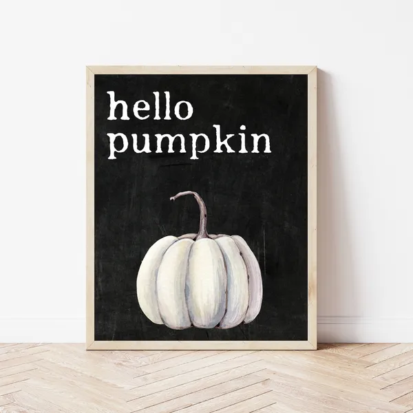 Hello Pumpkin Sign Farmhouse Halloween Art Print