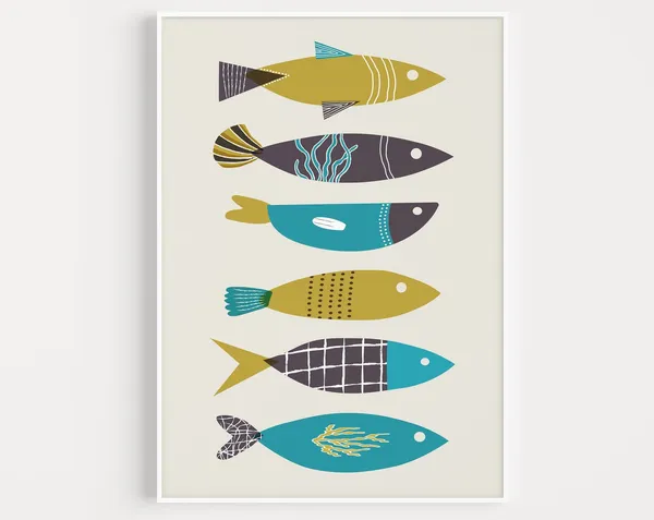 Fish Print Wall Art, Blue Scandi Minimalist Poster