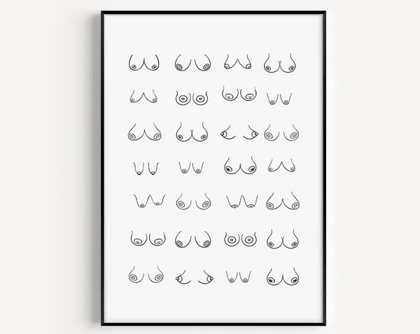 Boobs Print, Black And White Bathroom Humor Art Print