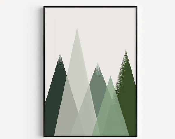 Mountain Green Geometric Fine Scandi Art Print